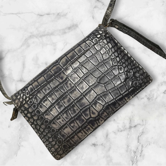 PATRICIA NASH Apricale Leather Convertible Croc Crossbody Purse Black Sliver - Picture 4 of 11